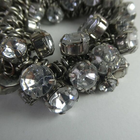 Rhinestone Sparkly Chain Link Stretchy Adjustable Silver Tone Bracelet Chunky - Picture 2 of 5